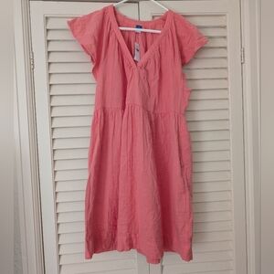 NWT Old Navy 100% Cotton Pink V-Neck Flutter Sleeve Dress